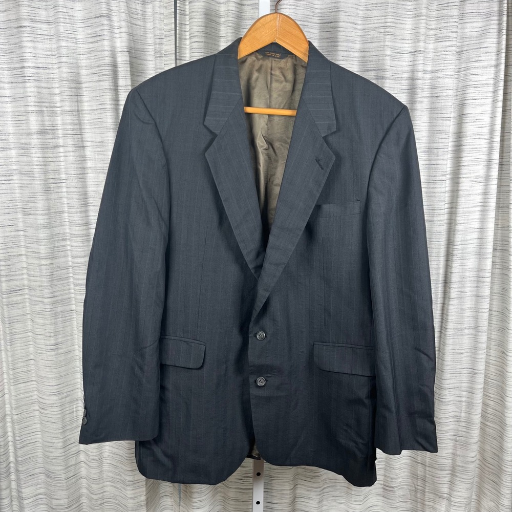 VTG J. Riggins Hunting Horn 46L Men's Black Blue Pinstripe Blazer Sport Coat USA